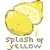 The Splash of Yellow Badge, a small illustration of a cut lemon